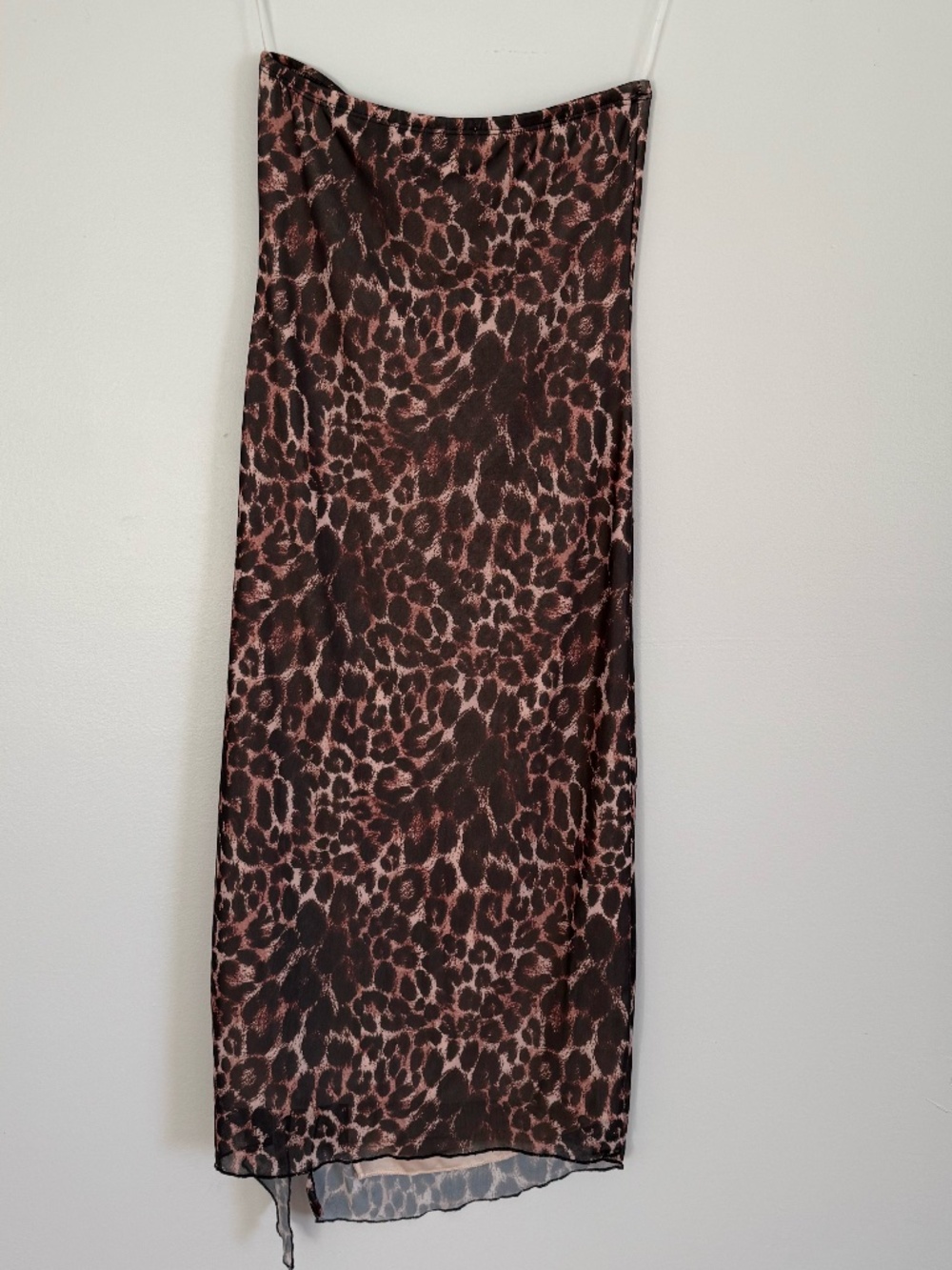 Leopard Print Strapless Dress | Asymmetrical Hem | Side Slit | Size M